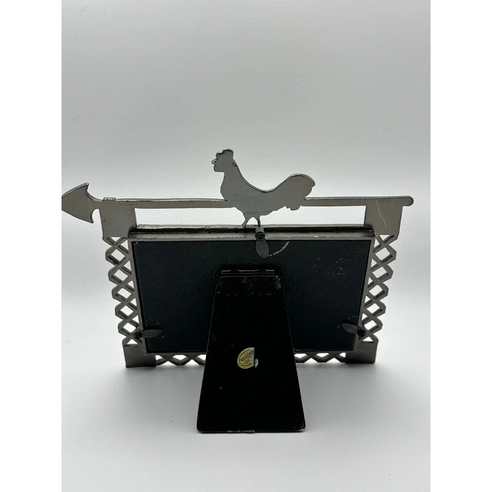 Vintage Rooster Weathervane Picture Frame Pewter Metal Farmhouse Decor 3.5x5‎